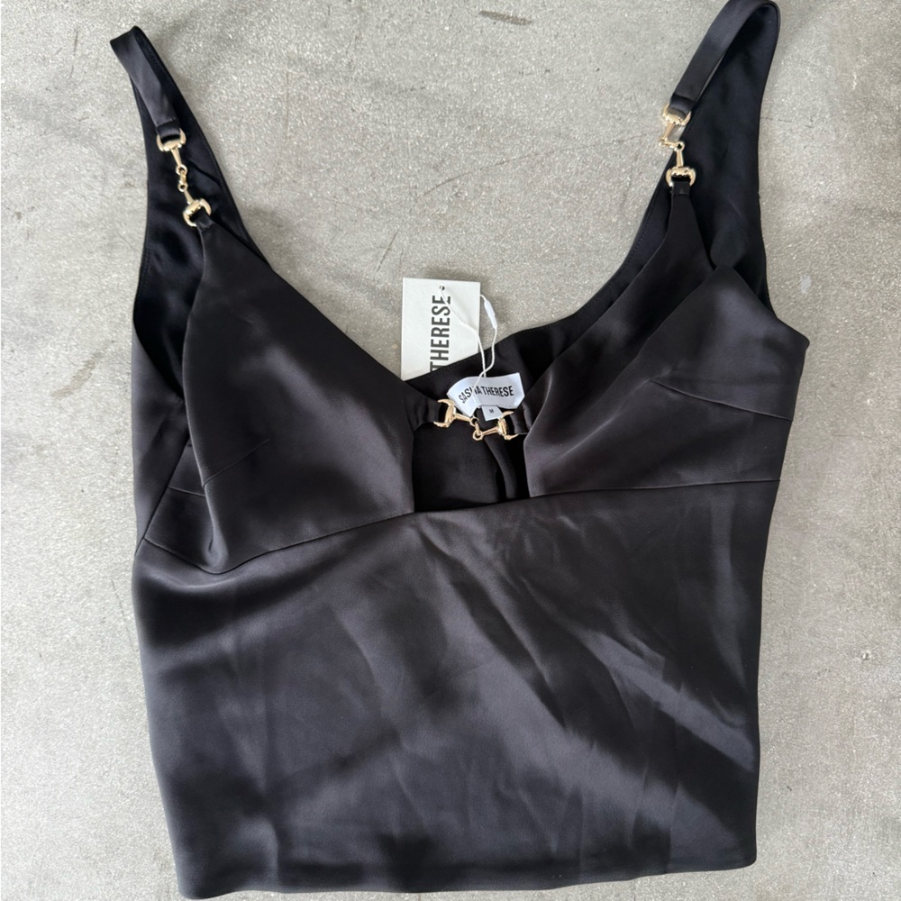 Black silk “Vivienne top” gold detail